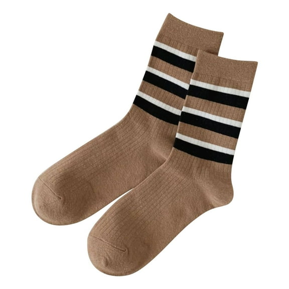 DQRPSEETB Women Autumn Winter Pile Socks Casual Tube Socks Brown Retro Striped Socks Long Socks for Women,Long Socks