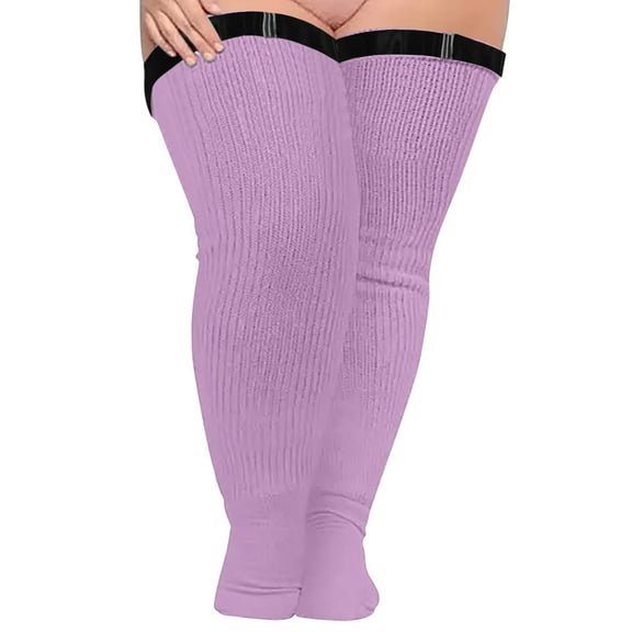 DQRPSEETB Women Soild Plus Size Over Knee Cotton Socks Extra Long Extra Thick Thigh Socks Tall Socks with Elastic No Slip Belt Long Socks for Winter Orange