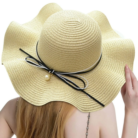 DQRPSEETB Women Summer Wide Straw Hat Beach Foldable Sun Hats Floppy Roll Up Protection Sun Cap UPF 50  Caps Sun Hats for Women UV Protection