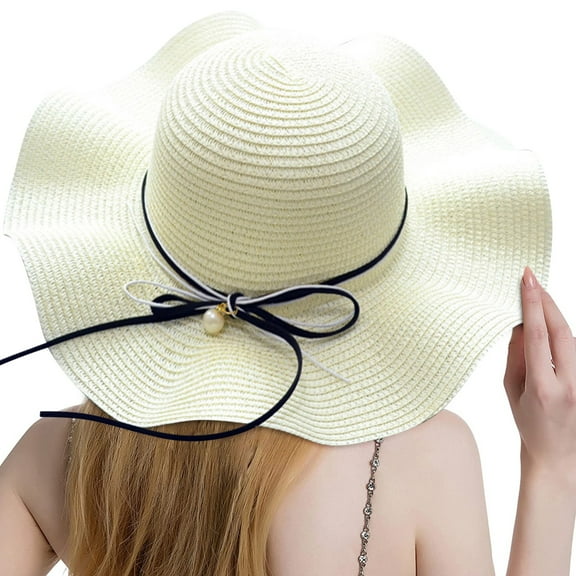 DQRPSEETB Women Summer Wide Straw Hat Beach Foldable Sun Hats Floppy Roll Up Protection Sun Cap UPF 50+ Caps Sun Hats for Women UV Protection
