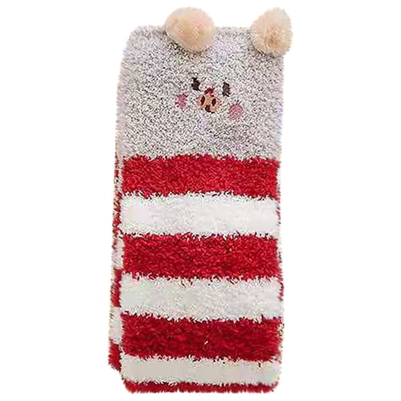 DQRPSEETB Women's Animal Knee Length Coral Wool Thickened Warm Half Plush Home Stockings Athletic Socks Women Red
