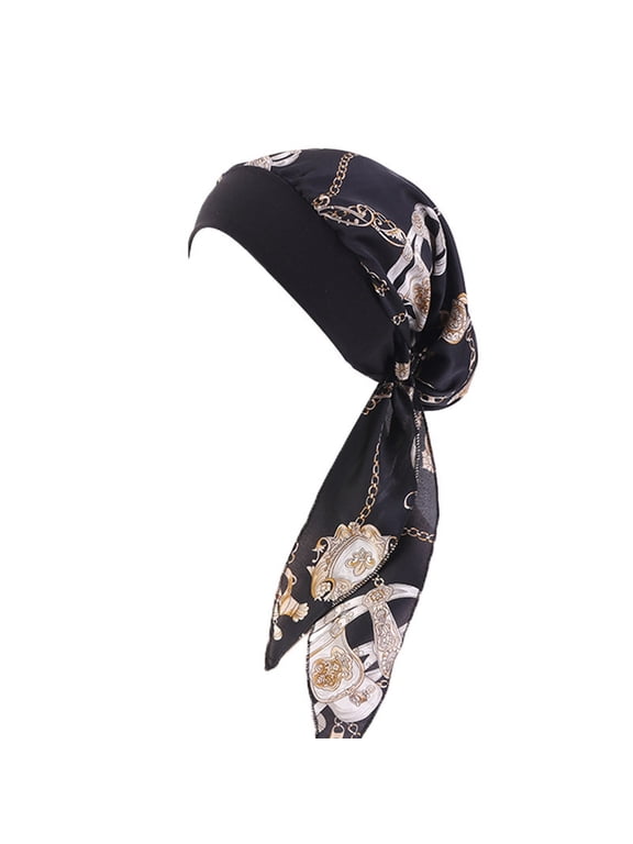Women's Casual Loose Print Chemo Beanie Cancer Headwear Turban Cap Chemoheadwear for Women Cancer Hats Pre Tied Chemo Caps Soft Cotton Elastic Head Scarf for Cancer Patients