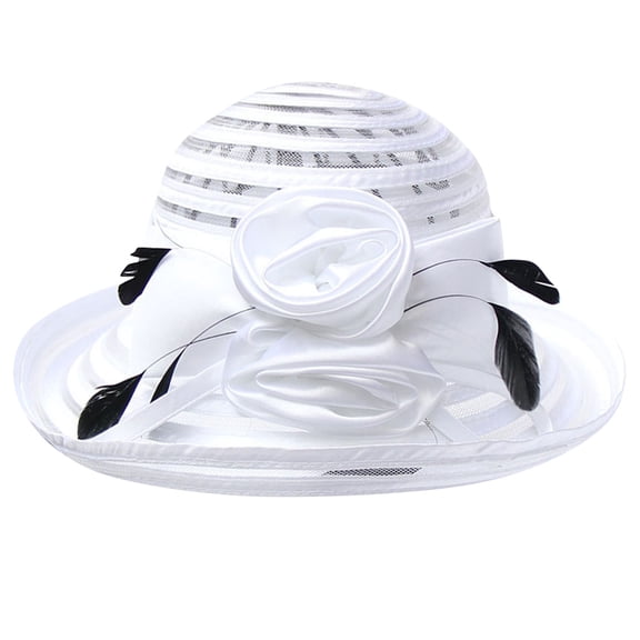 DQRPSEETB Women’s Organza Sun Hat Packable Wide Brim Bucket Flower Bow Wedding Church Dress Hat Fascinator Bridal Tea Party Hat Fashion Hat for Woman