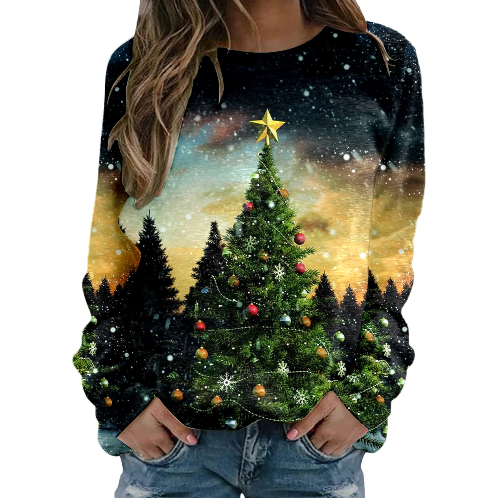 DQRPSEETB Womens Ugly Christmas Sweatshirt Cute Holiday 3D Print Tops