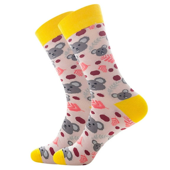 DQRPSEETB Work Socks 6 Pairs of Spring and Autumn New Printed Men's Medium Tube Socks Soft Socks Red