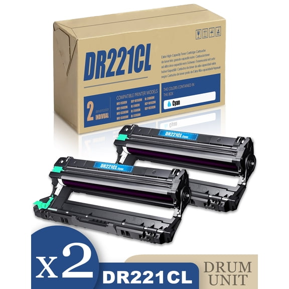 DR 221CL 2 Pack Cyan Drum Unit Compatible Replacement for Brother DR-221CL Drum for MFC-9330CDW MFC-9340CDW DCP-9015CDW Printer