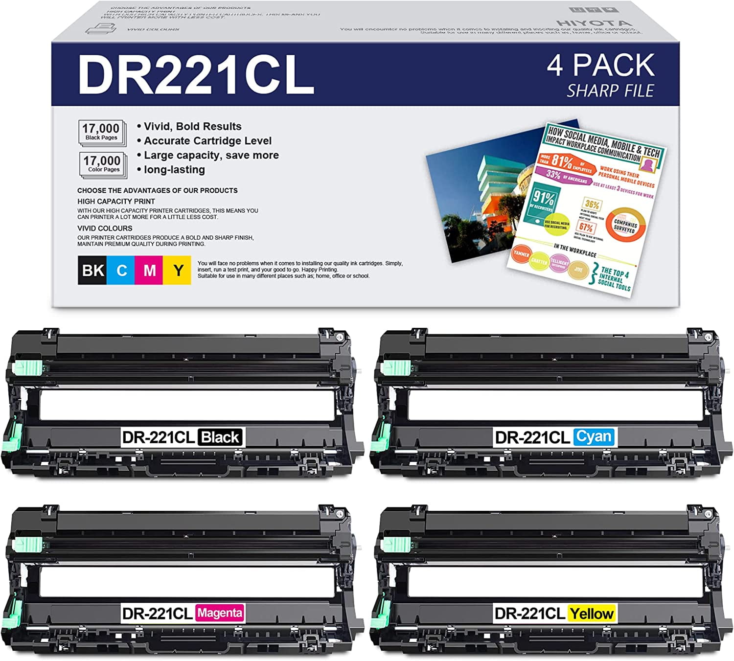 DR221CL DR221CL Drum Unit Set DR221 Drum Unit, 4/Pack DR221CL