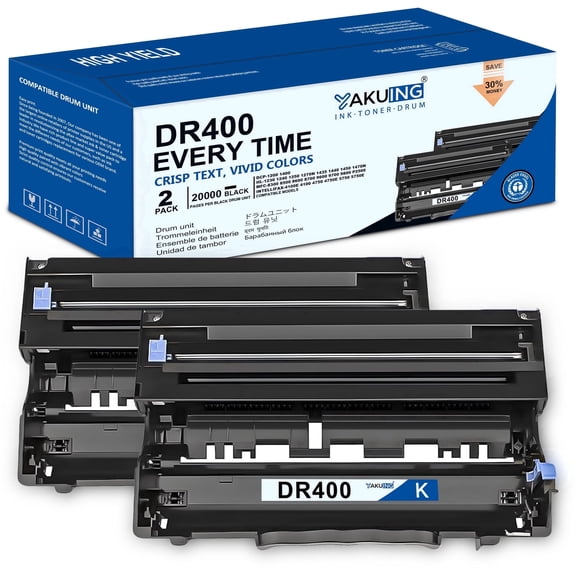DR-400 DR400 Drum Unit Compatible for Brother DR 400 High Yield Black Works with DCP-1400 Intellifax-4750 HL-1250 MFC-8600 8700 [ 2 Black ]