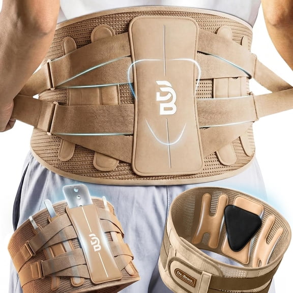 DR. BRACE® Back Brace for Lower Back Pain -Removable Stabilizers For Pain Relief from Sciatica, Herniated Disc, Scoliosis - Breathable Design With Lumbar Support Pad (Sandstone, Large)