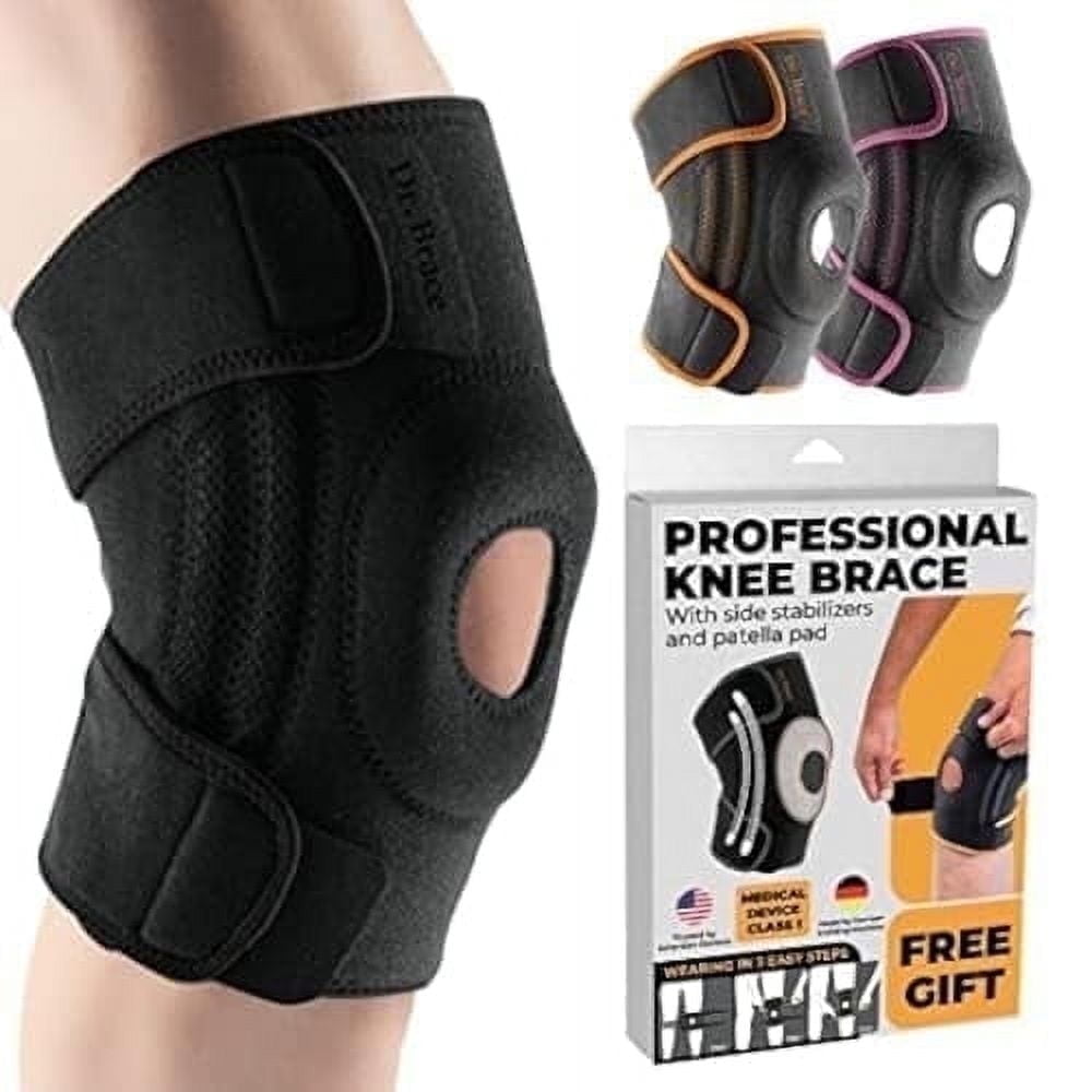 DR. BRACE Compression Knee Brace with Side Stabilizers & Patella Gel Pads, Knee Support for Knee Pain, Running & Sports, Men & Women (Pluto, Large)