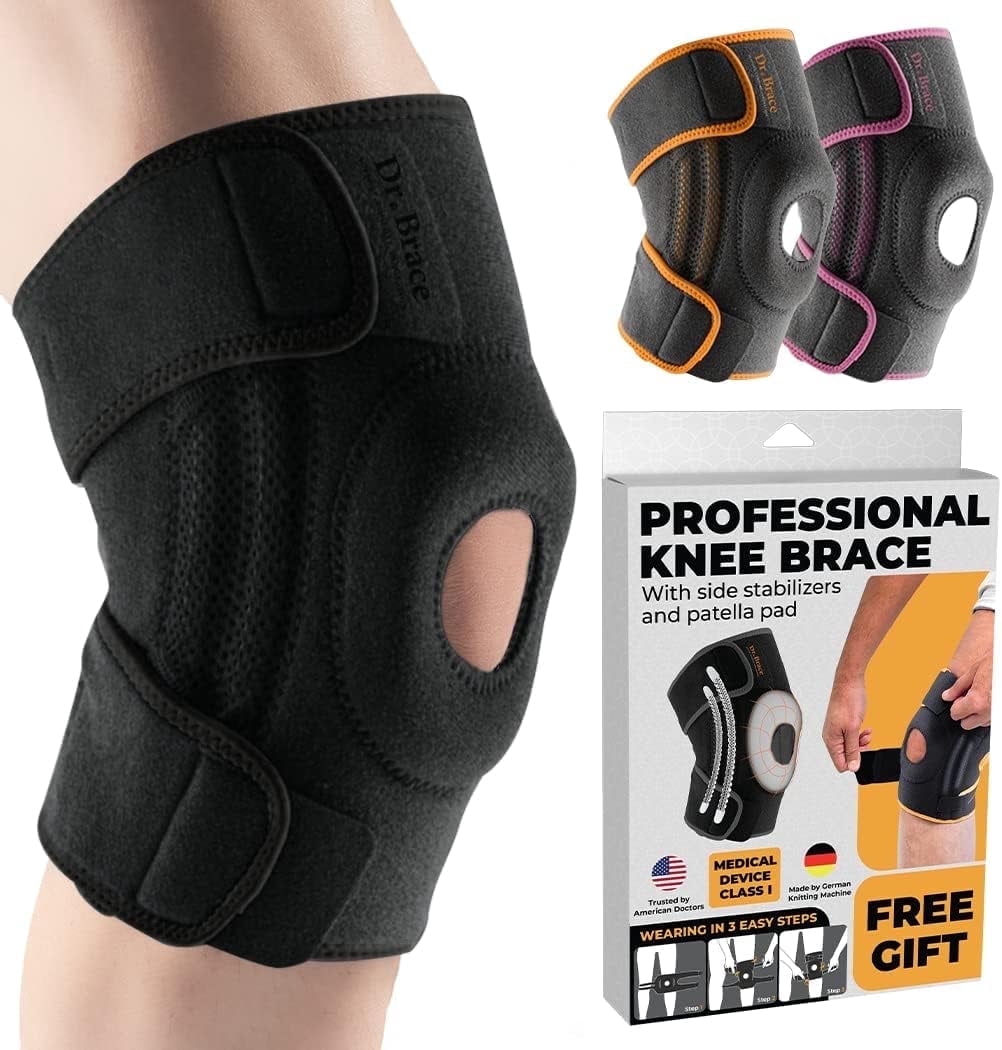 DR. BRACE Compression Knee Brace with Side Stabilizers & Patella Gel Pads, Knee Support for Knee Pain, Running & Sports, Men & Women (Pluto, Medium)