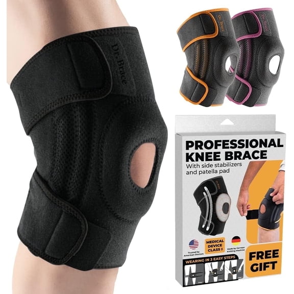 DR. BRACE ELITE Knee Brace with Side Stabilizers & Patella Gel Pads for Maximum Knee Pain Support and fast recovery for men and women-Please Check How To Size Image (Pluto, Medium)