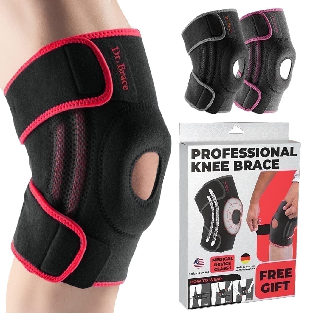 DR. BRACE Compression Knee Brace with Side Stabilizers & Patella Gel Pads, Knee Support for Knee Pain, Running & Sports, Men & Women (Sunrise, Large)