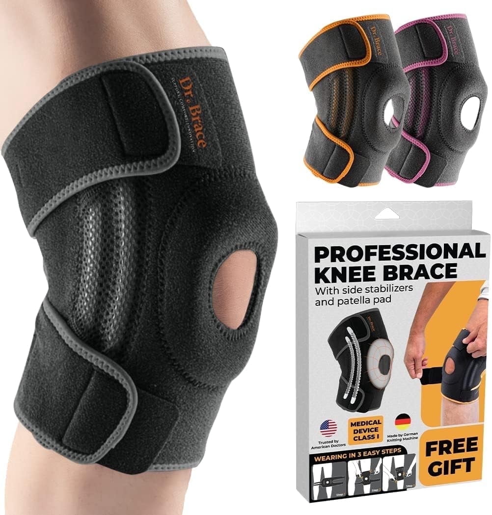 DR. BRACE Compression Knee Brace with Side Stabilizers & Patella Gel Pads, Knee Support for Knee Pain, Running & Sports, Men & Women (X-Large, Mercury)