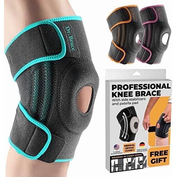 DR. BRACE Compression Knee Brace with Side Stabilizers & Patella Gel Pads, Knee Support for Knee Pain, Running & Sports, Men & Women (Earth Small)