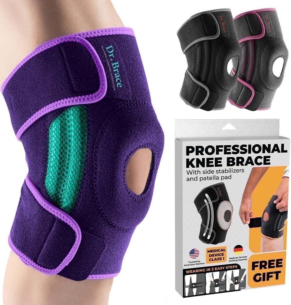 DR. BRACE Compression Knee Brace with Side Stabilizers & Patella Gel Pads, Knee Support for Knee Pain, Running & Sports, Men & Women (Galaxsis, Large)