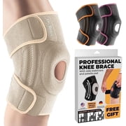DR. BRACE Compression Knee Brace with Side Stabilizers & Patella Gel Pads, Knee Support for Knee Pain, Running & Sports, Men & Women Sandstone, Large