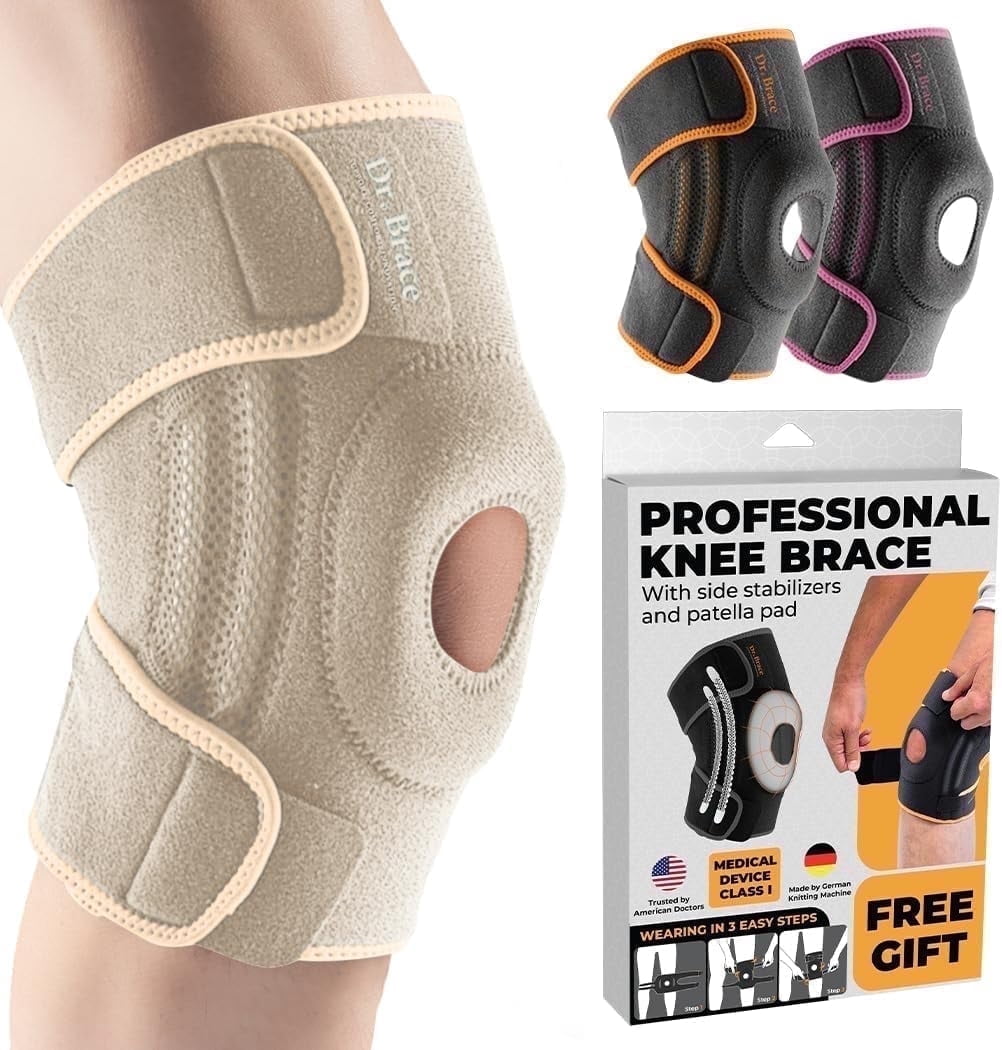 DR. BRACE Compression Knee Brace with Side Stabilizers & Patella Gel Pads, Knee Support for Knee Pain, Running & Sports, Men & Women (Sandstone, XX-Large)