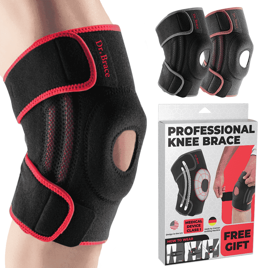 DR. BRACE Compression Knee Brace with Side Stabilizers & Patella Gel Pads, Knee Support for Knee Pain, Running & Sports, Men & Women (Sunrise, Medium)