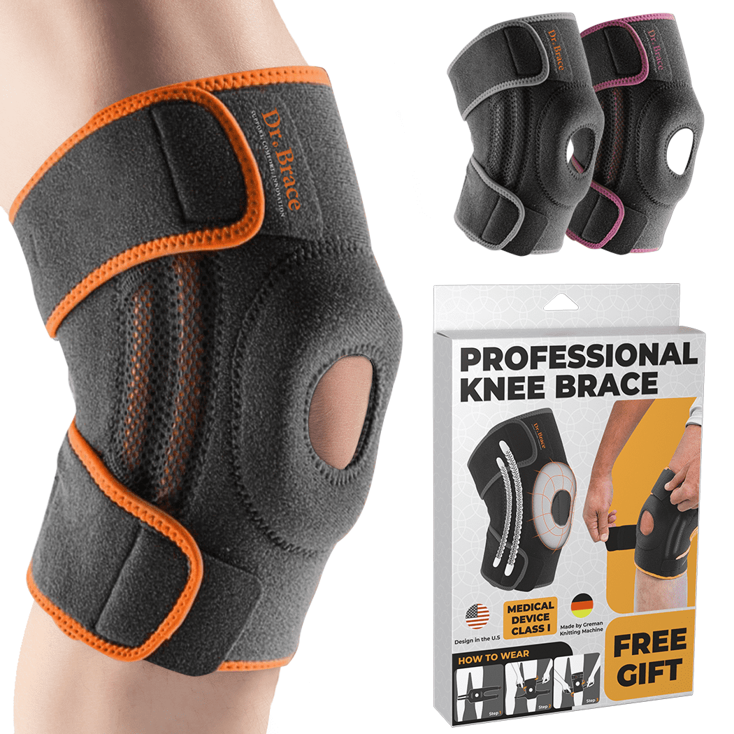 DR. BRACE Compression Knee Brace with Side Stabilizers & Patella Gel Pads, Knee Support for Knee Pain, Running & Sports, Men & Women (XX-Large, Mars)