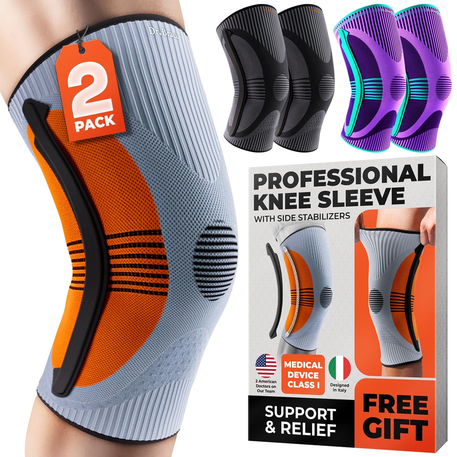 DR. BRACE ELITE Knee Brace with Size Stabilizer (2 Pack) Knee Brace for Women & Men, Workout, Sports, Daily Knee Compression Sleeve for Maximum Knee Pain Support & Fast Recovery (Venus, Medium)