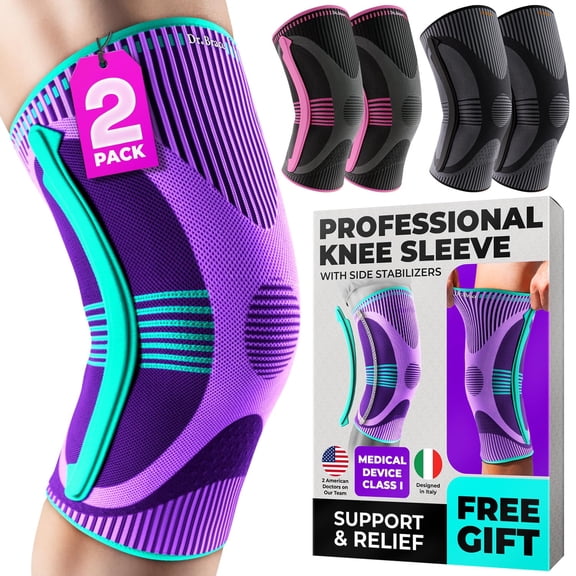 DR. BRACE ELITE Knee Brace with Size Stabilizer (2 Pack) Knee Brace for Women & Men, Workout, Sports, Daily Knee Compression Sleeve for Maximum Knee Pain Support & Fast Recovery (Galaxsis, Small)