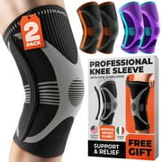 DR. BRACE ELITE Knee Brace with Size Stabilizer 2 Pack Knee Brace for Women & Men, Workout, Sports, Daily Knee Compression Sleeve for Maximum Knee Pain Support & Fast Recovery Mercury, Large