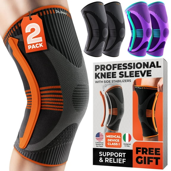 DR. BRACE ELITE Knee Brace with Size Stabilizer (2 Pack) Knee Brace for Women & Men, Workout, Sports, Daily Knee Compression Sleeve for Maximum Knee Pain Support & Fast Recovery (Mars, Small)