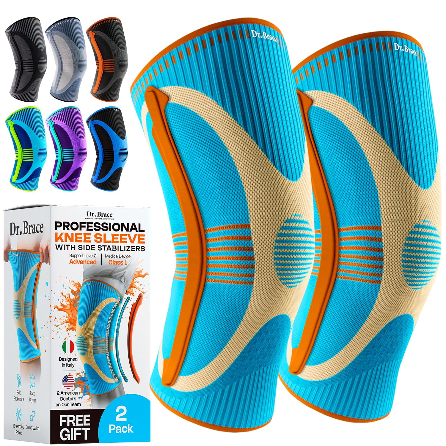 DR. BRACE ELITE Knee Brace with Size Stabilizer {2 Pack} Knee Brace for