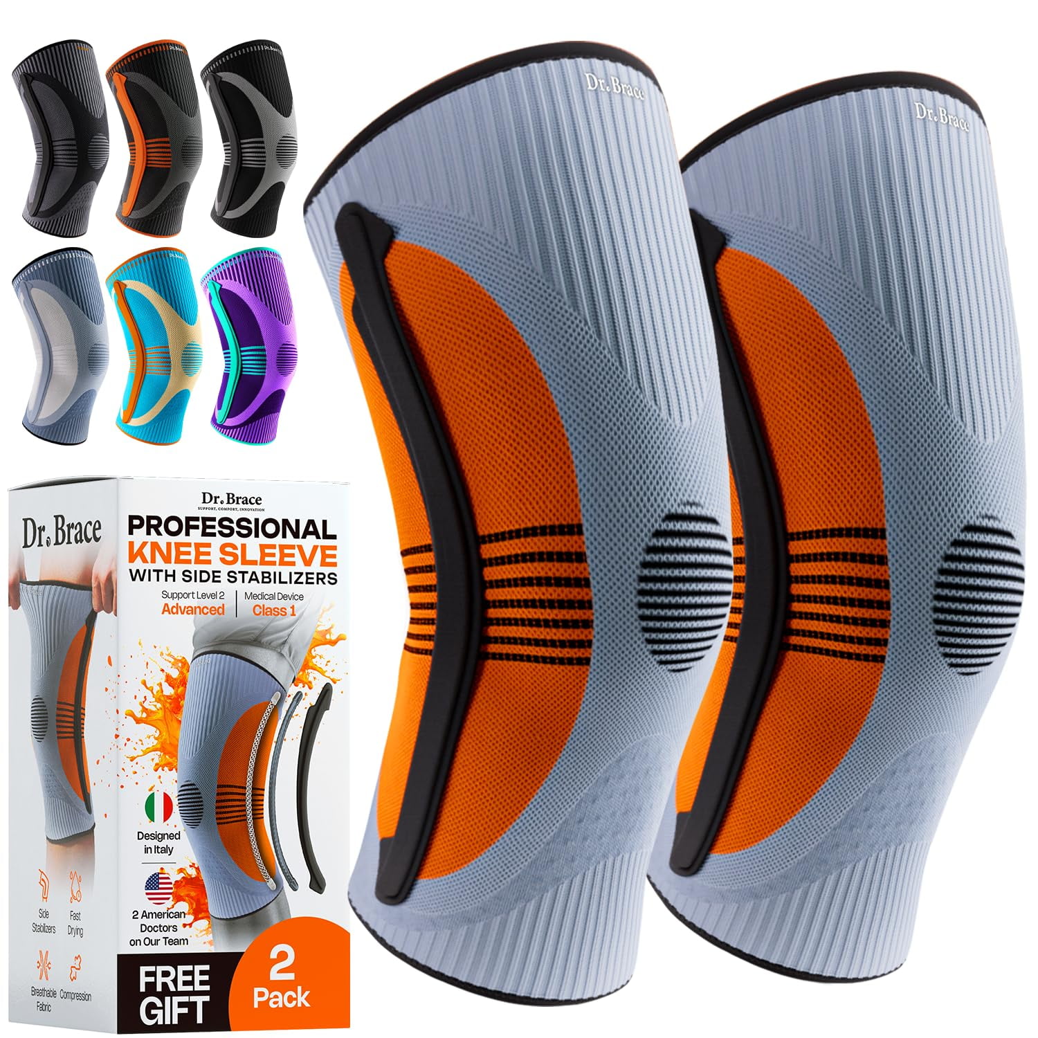 DR. BRACE ELITE Knee Brace with Size Stabilizer {2 Pack} Knee Brace for