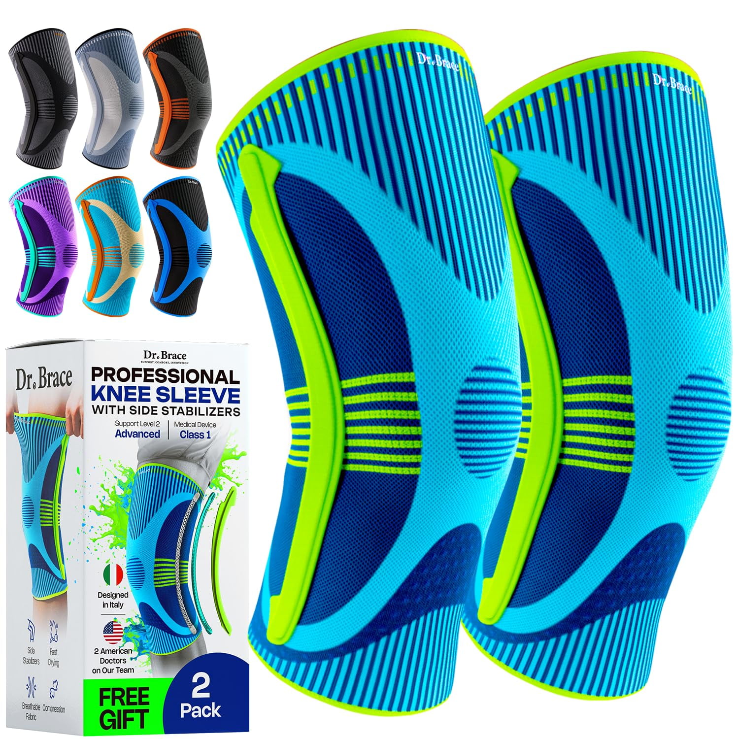 DR. BRACE ELITE Knee Brace with Size Stabilizer {2 Pack} Knee Brace for