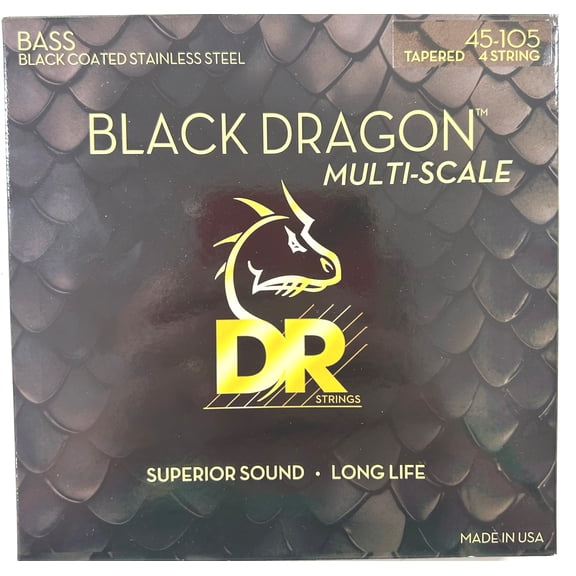 DR Bass Guitar Strings Black Dragon Tapered Multi Scale 45-105 Black Coated