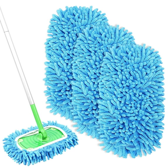 DR DAPPER Reusable Mop Pads Compatible with SwifferSweeper Mop, Washable Dry Sweeping Cloths for Sweeper Mop Floor Cleaning, 3 Pack, Blue(Mop is Not Included)