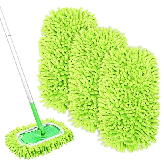 DR DAPPER Reusable Mop Pads Compatible with SwifferSweeper Mop, Washable Dry Sweeping Cloths for Sweeper Mop Floor Cleaning, 3 Pack, Green(Mop is Not Included)