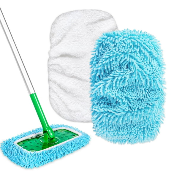 DR DAPPER Reusable Microfiber Wet Mop Pads Compatible with SwifferSweeper Mop, 1+1 Pack, White Blue (Mop is Not Included)