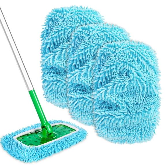 DR DAPPER Reusable Microfiber Wet Mop Pads Compatible with SwifferSweeper Mop, 3 Pack, Blue (Mop is Not Included)