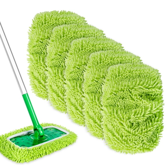 DR DAPPER Reusable Microfiber Wet Mop Pads Compatible with SwifferSweeper Mop, 5 Pack, Green (Mop is Not Included)
