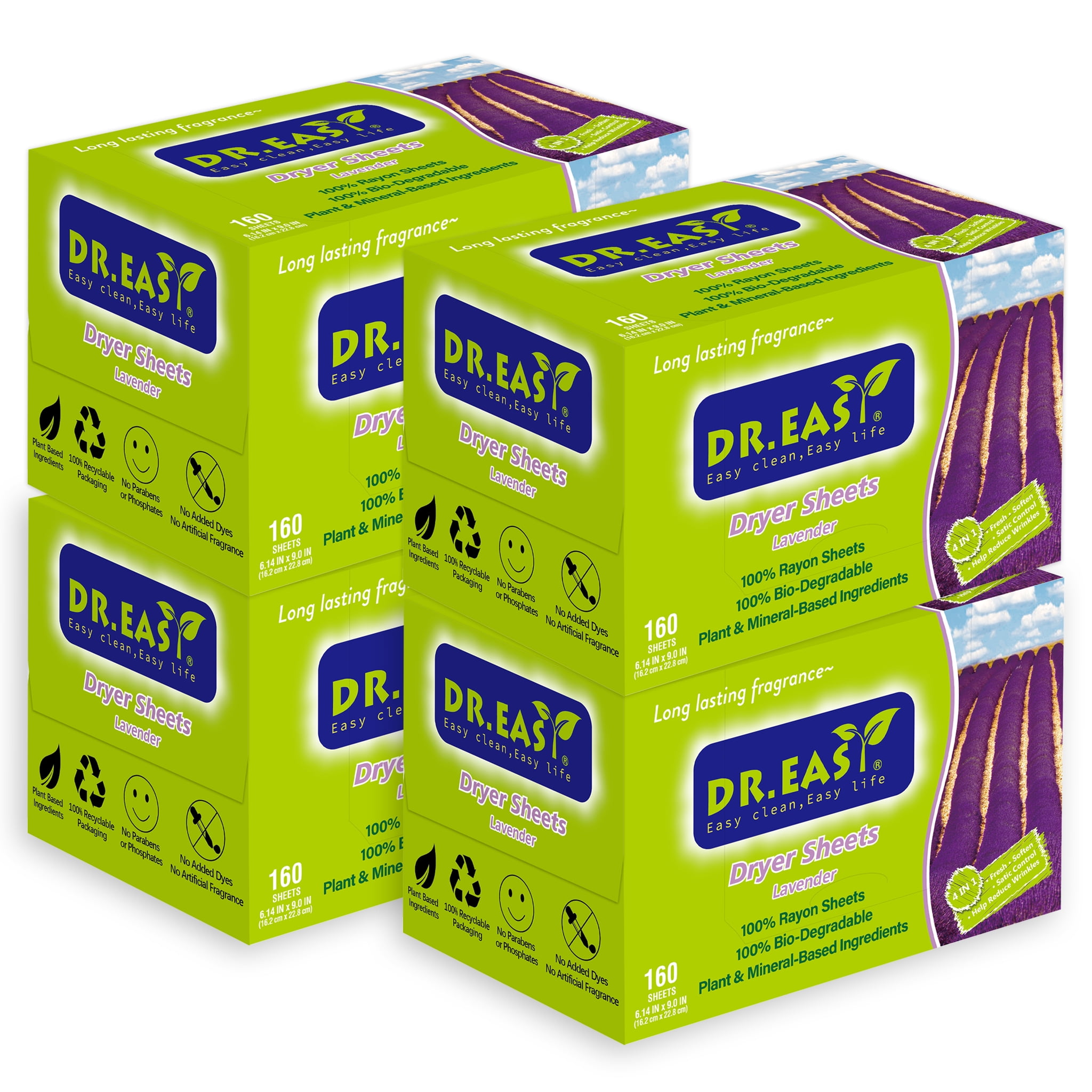 DR.EASY Biodegradable Dryer Sheets Plant Based for Sensitive Skin