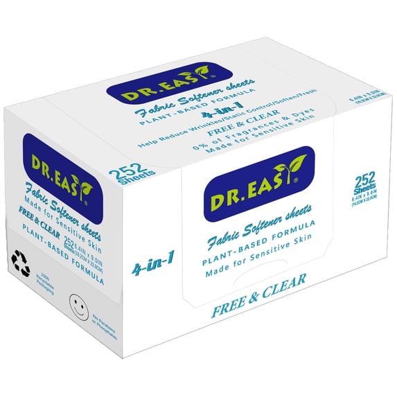 DR.EASY Dryer Sheets Plant Based Formula Fabric Softener Sheets for Laundry Reduce Static & Wrinkles 252 CT