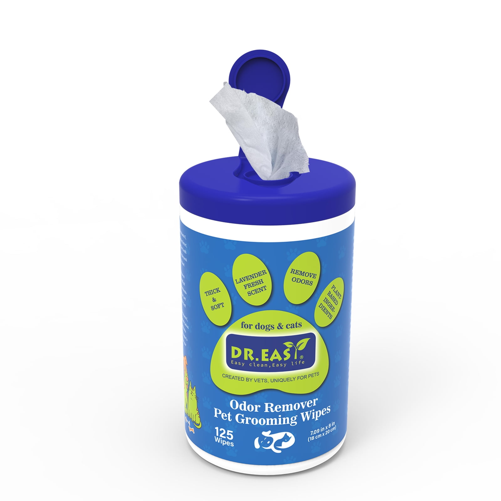 DR.EASY Odor Remover Pet Grooming Wipes 125Ct Lavender Plant Based