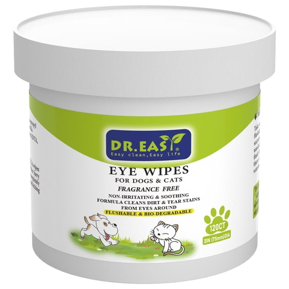 DR.EASY Pet Eye Wipes 120 Ct for Dog Cat Horse & Rabbit Grooming,Tear Stain Remover for Puppy Kitty, Plant Based Unscented Formula