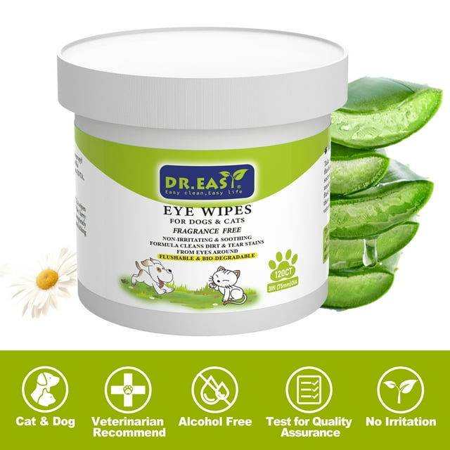 DR.EASY Pet Eye Wipes 120 Ct for Dog Cat Horse & Rabbit Grooming,Tear