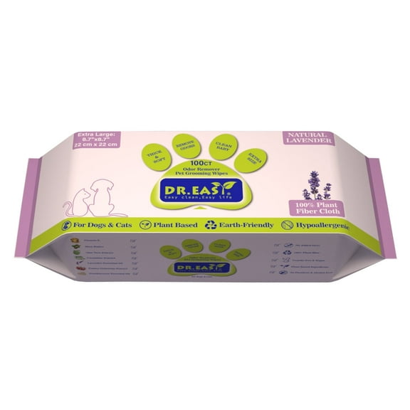 DR.EASY Super Caring Pet Wipes 100ct for Dogs and Cats, Cleans Ears, Face, Butt, Body and Eye Area – Convenient, Ideal for Home or Travel