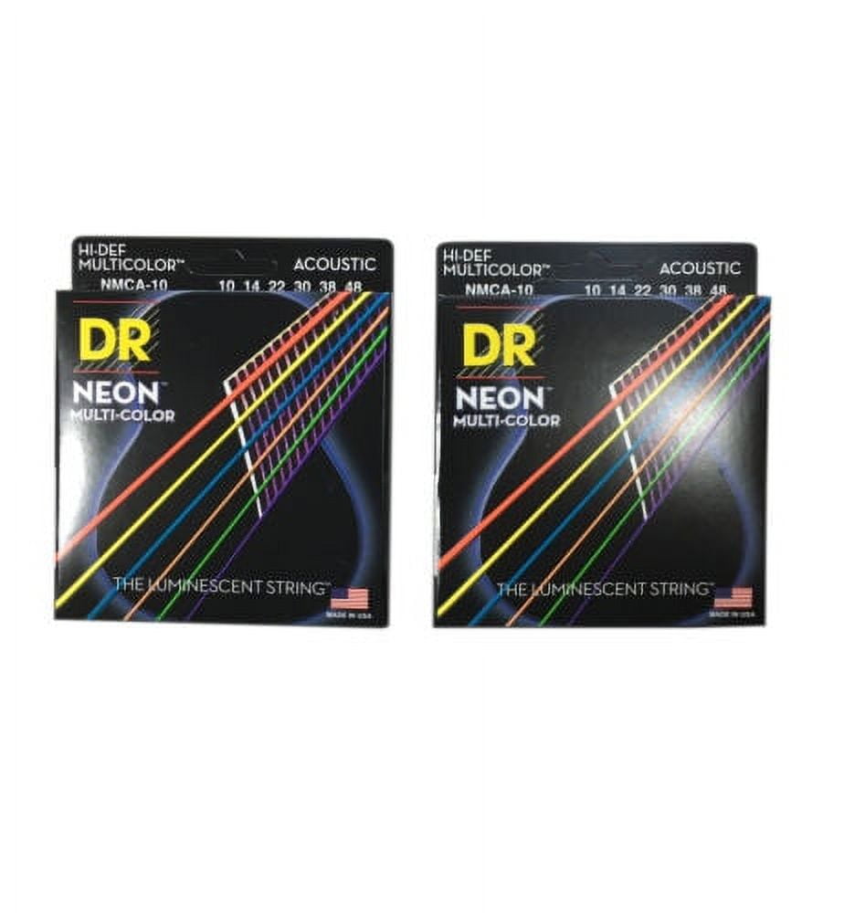 DR Guitar Strings 2 Pack Acoustic Neon Multicolor Lite 10-48 Luminescent