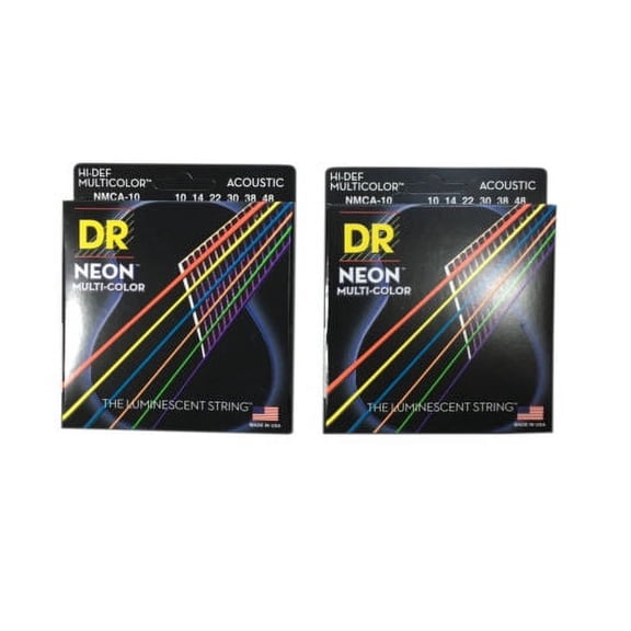 DR Guitar Strings 2 Pack Acoustic Neon Multicolor Lite 10-48 Luminescent