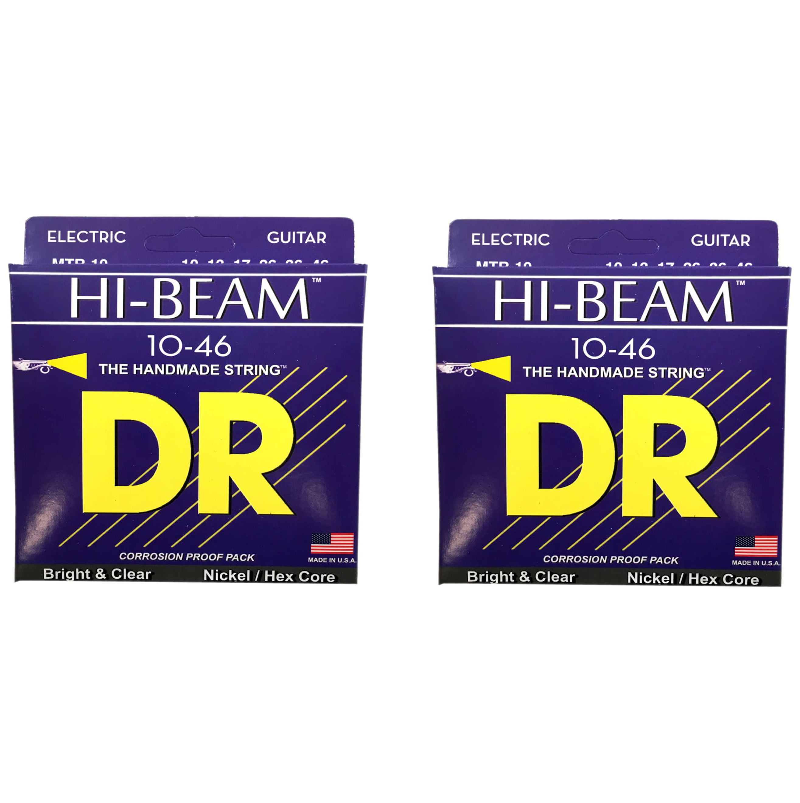 DR Guitar Strings 2 Pack Electric High Beam 10-46 Nickel Plated Hex Core Medium