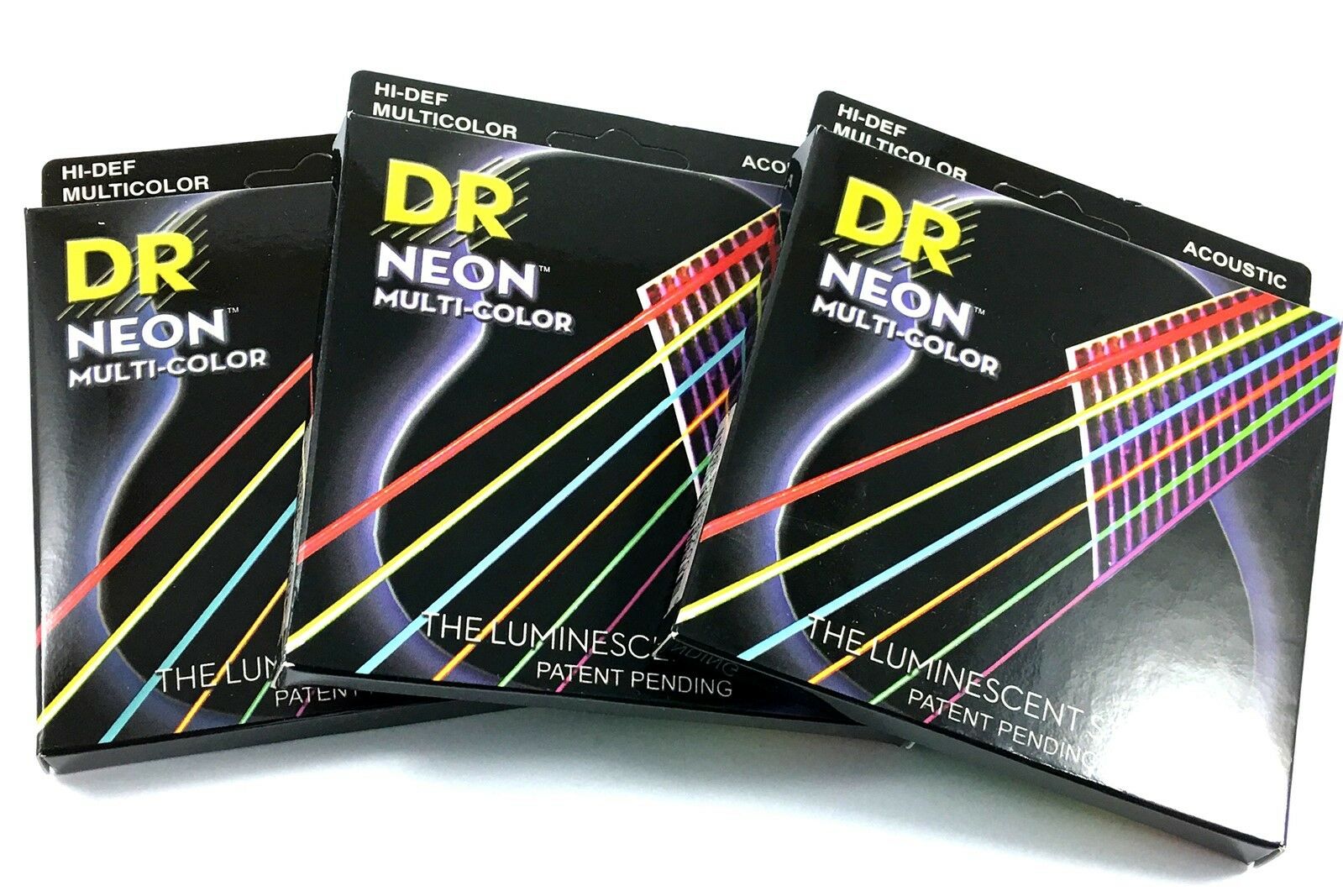 DR Guitar Strings 3 Pack Acoustic Neon Multicolor Lite 10-48 Luminescent