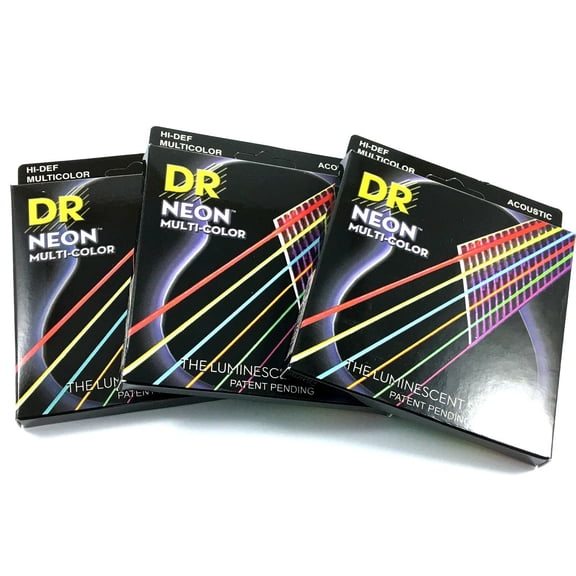 DR Guitar Strings 3 Pack Acoustic Neon Multicolor Lite 10-48 Luminescent