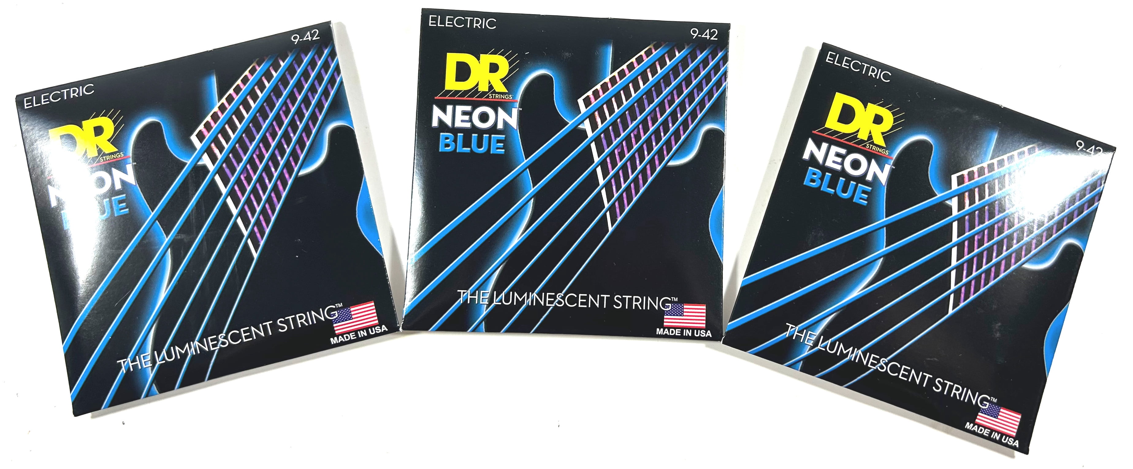DR Guitar Strings 3 Pack Electric Neon Blue 09-42 Light