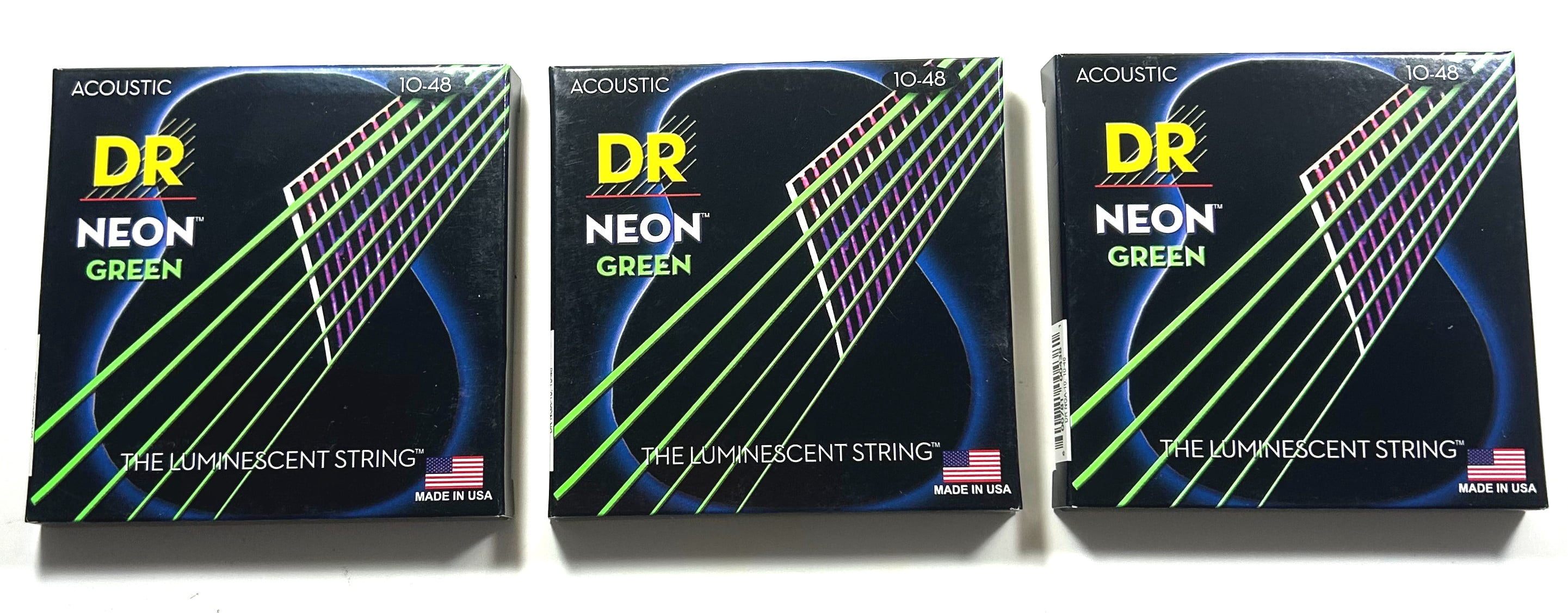 DR Guitar Strings 3 Sets Acoustic Neon Green Light 10-48 Luminescent